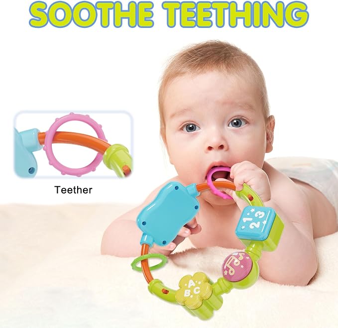 Ryotagift Baby Bilingual Musical Elephant Stuffed Animals Toys, Infant Early Learning Toy with Light-Up Music & Crinkle, Tummy Time Toys for 0 3 6 9 12+ Months for Baby Boy Girl Gift, Blue