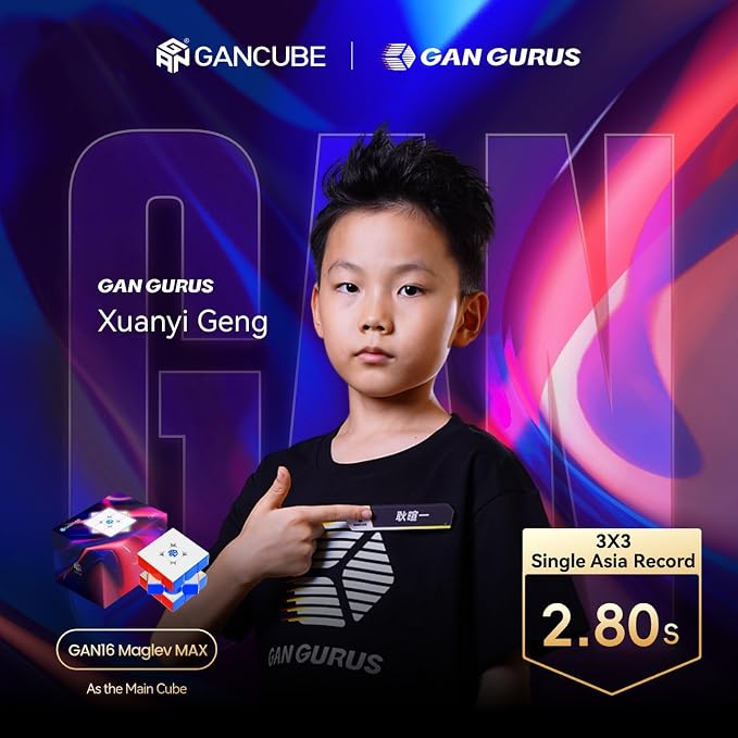 GAN 16 Maglev MAX Speed Cube 3x3 Magnetic, Power Stability Handfeel Max Professional Speedcube, Brain Teaser Puzzle Fidget Toy for Kids Adults, 2025 Pinnacle Flagship UV Version GAN16, 56mm