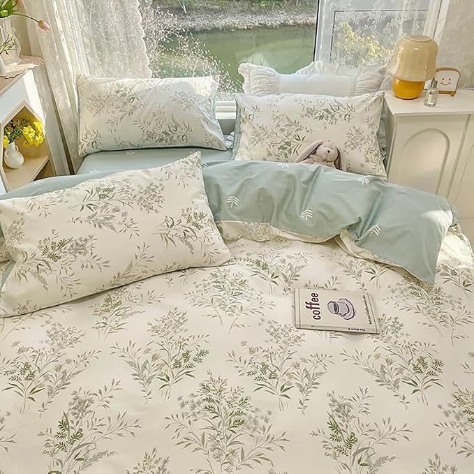 LifeTB Botanical Floral Comforter Set Twin XL, Chic Garden Floral Bedding Comforter with 2 Pillowcases, Soft Fluffy Girls Cottagecore Bedding Set, Breathable Comfy Vintage Botanical Comforter Set