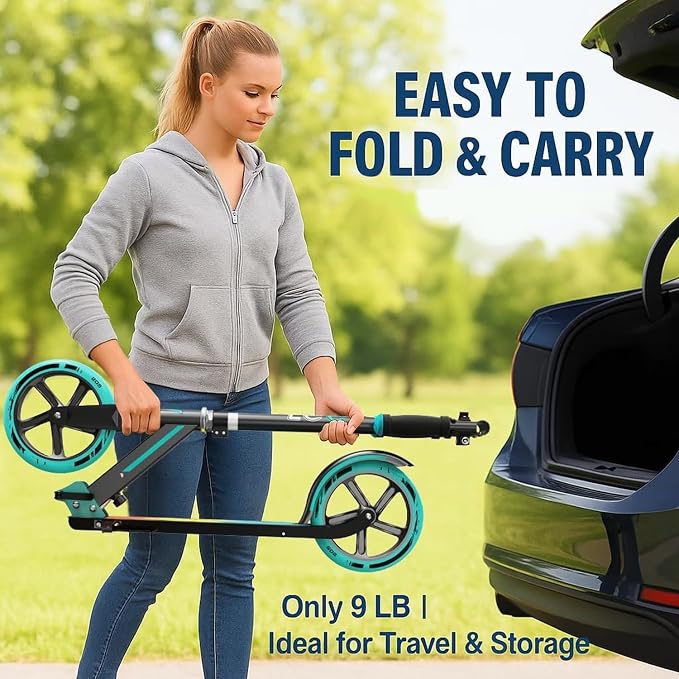 Scooter for Kids 6–12 & Adults, Max Load 240 LBS, Adjustable Height,Lightweight 2-Wheel, Foldable Kids Scooter with Big Wheels