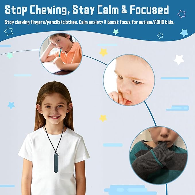 Chew Necklaces for Sensory Kids, 18 Pack Chewy Toys with Autism ADHD SPD, Teething Necklace for Baby, BPA Free