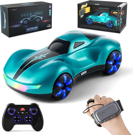 AEROQUEST Gesture Sensing RC Stunt Car with Display Garage | Remote Control Stunt Drift USB-C Charging Light Spray Sound Gesture Sensing Spotrs Birthday Holiday Gifts 2.4GHz 4WD