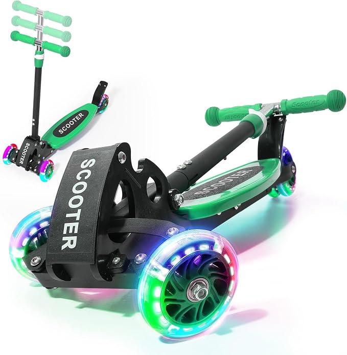 3 Wheel Scooter for Kids Ages 3-12, LED Light-Up Kids Kick Scooter–Portable Foldable, Adjustable Height, Durable Metal Construction, 6" Extra Wide Deck for Outdoor Activities,Child Safety Certified