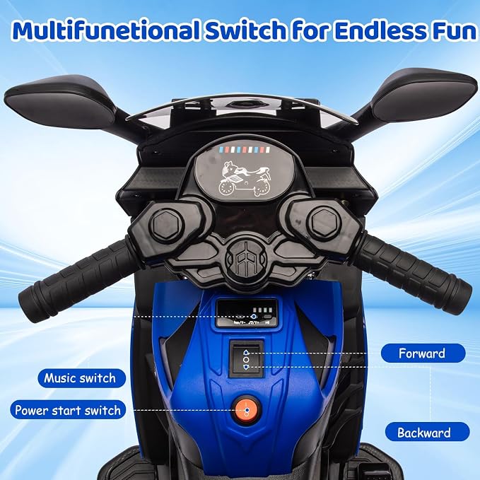 GarveeLife 6V Kids Motorcycle, Electric Ride On Car Toy with Training Wheels, Working Headlight, Horn & Music, Battery Powered Ride On Motorcycle Toy for Toddler Kids Boys Girls Ages 3-5, Blue
