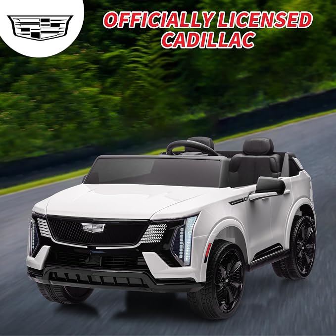 GarveeLife 24V 2 Seater Kids Ride On Car Licensed Cadillac Electric Car Toy for Toddlers Battery Powered Ride On Truck with 2.4G Remote Control, Spring Suspension, Music, LED Lights, White