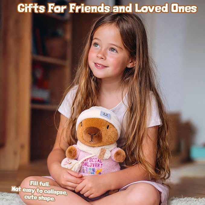 10.2" Brown Capybara Plush Toy with 9 Clothes and Accessories Super Soft Capybara Stuffed Animal for Kids Girls Boys (Pink Capybara)