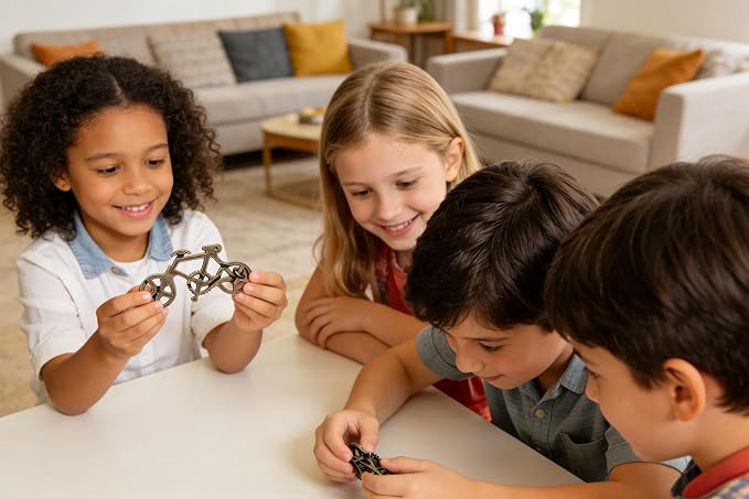 Metal Brain Teaser Puzzle - Interlocking Bicycle Challenge Toy for Kids & Adults