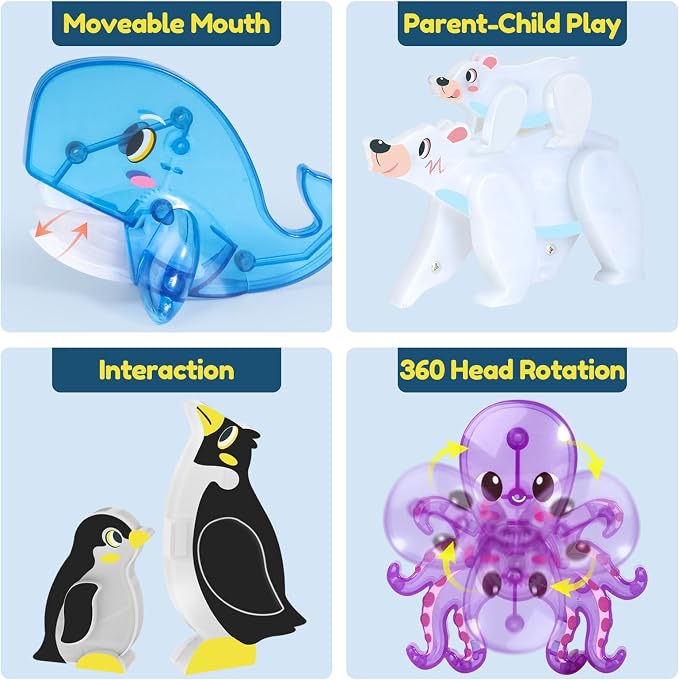 Oriate Magnet Arctic Animals for Magnetic Tiles, 6pcs Movable Joints Zoo Animals for Magnetic Blocks, Animal Toys Compatible with Magnetic Tiles, Educational Magnetic Building Tiles for Kids