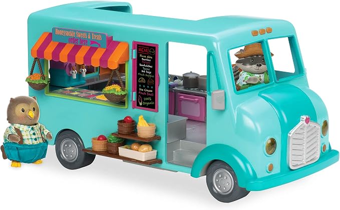 Li'l Woodzeez – Honeysuckle Sweets Food Truck with 89 Pieces Toy Set, Ice Cream Machine & Kitchen Accessories, Miniature Play Food, Collectible Toys for 3+ Years