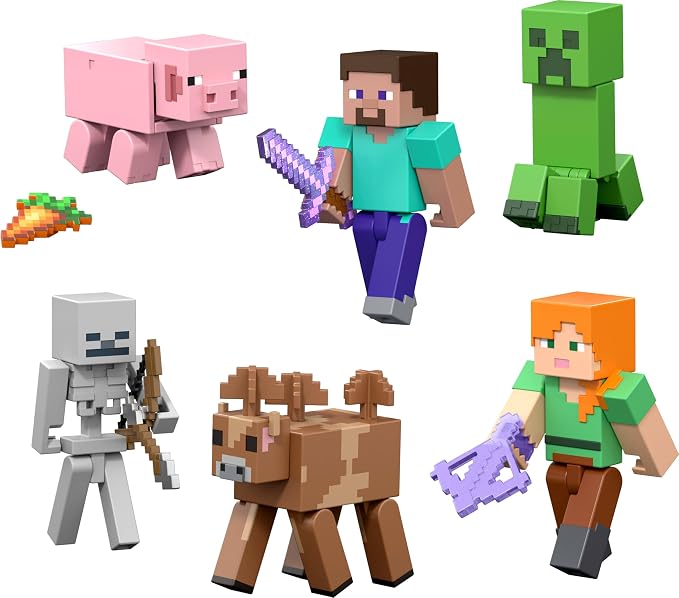 Mattel Minecraft Toys, Skeleton Action Figure with Accessory & Redstone Building Piece, 3.25-inch Scale Collectible Set Inspired by Video Game