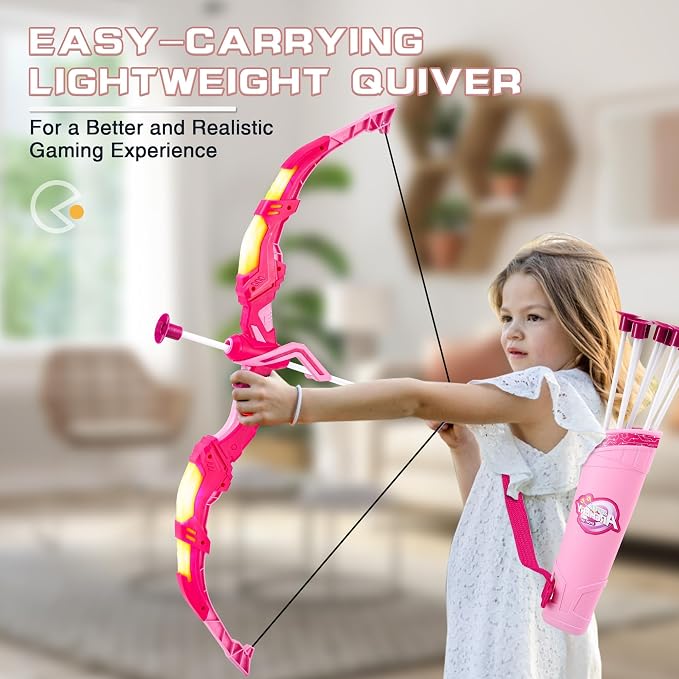 Bow and Arrow Set for Kids, 2 Pack LED Light Up Archery Set with 20 Suction Cup Arrows, Indoor and Outdoor Toy for Boys Girls Age 4-8 8-12 with Standing Target&2 Quivers, Birthday Gift 3-12 Years Old
