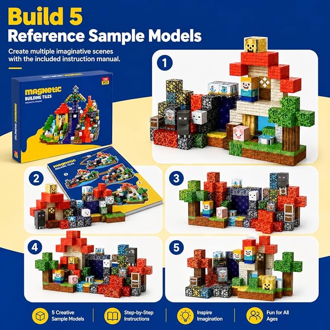 AuroraSynth 150PCS Magnetic Blocks - 0.8 Inches Magnetic Building Blocks Cubes, Magnet Toys for Kids, Stacking Construction Magnets, School STEM Toys for Boys & Girls Ages 3+