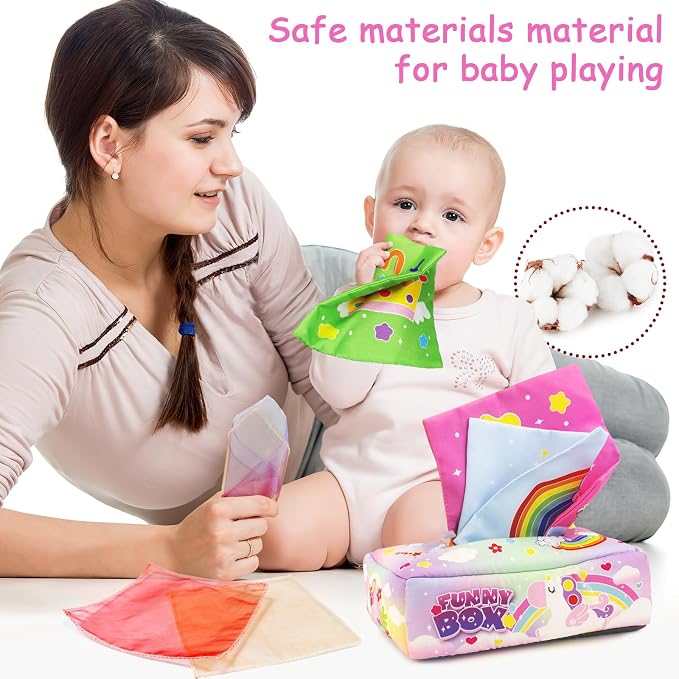 Baby Tissue Box Toy,Baby Toys 12 Months,Educational Toys for Babies,Soft Crinkle Sensory Toys for Babies Infant Toddlers,1 Year Old Toys Boys Girls