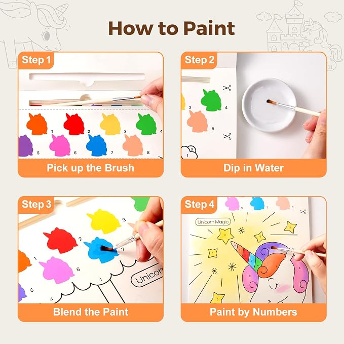 Jar Melo Paint with Water Books for Toddlers, Mess Free Watercolor Painting Activity for Kids Ages 1-3, 2-4, 4-6, Art Craft Coloring Gift with Brush, Airplane Travel Activities for Toddlers, Unicorns
