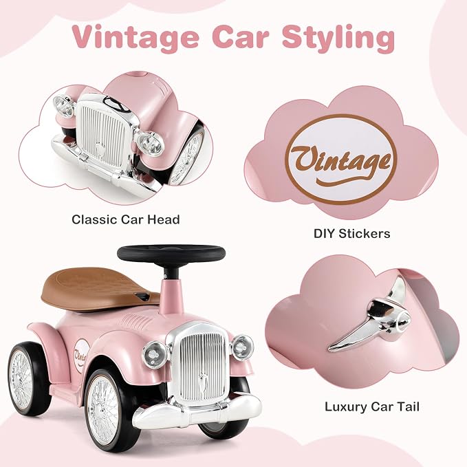 Costzon Ride On Push Car for Toddlers, Classic Kids Foot-to-Floor Sliding Car With Steering Wheel, Horn & Under Seat Storage, Ride On Toy for Boys Girls 18-36 Months (Pink)