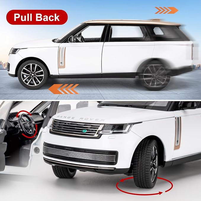 TGRCM-CZ 1:24 Range Rover Die-cast Model Vehicle with Sound & Light, Off-Road Vehicle with Pull Back Function & Openable Doors - Realistic Details for Collectors & Gifts White