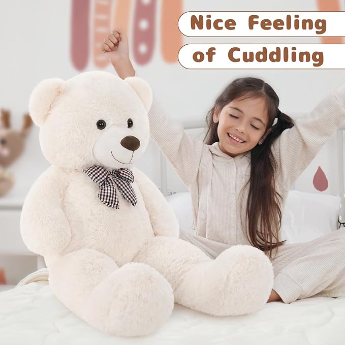 MaoGoLan Giant Teddy Bear Plush Toy - Ultra Soft & Cute Large Stuffed Animal 39 inches, Perfect for Baby Showers, Birthdays, Valentines Day Gifts (Kids, Couples, Family),Beige