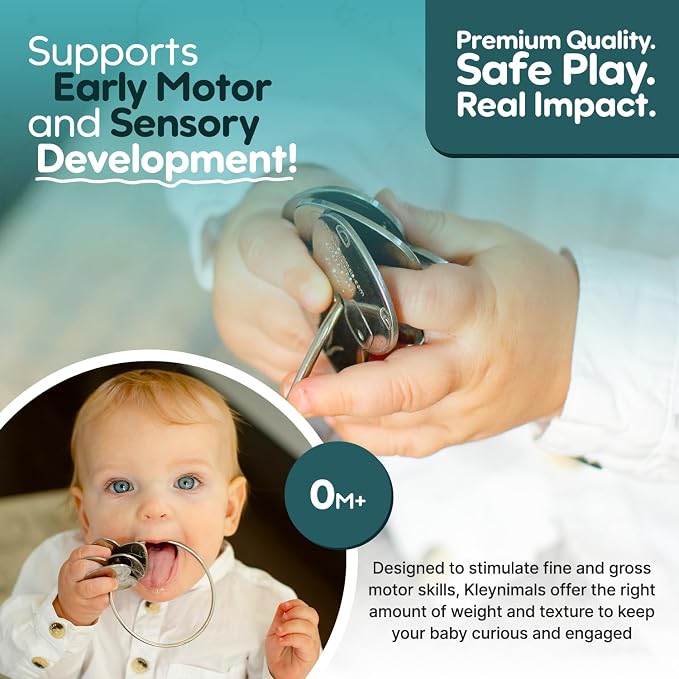 Made in USA Stainless Steel Toy Keys, Baby Rattle, Teether & Fidget Toy – Heirloom Quality, Safe, Non-Toxic, BPA-Free – Ideal for Teething, Sensory Play & Early Development - by Kleynimals