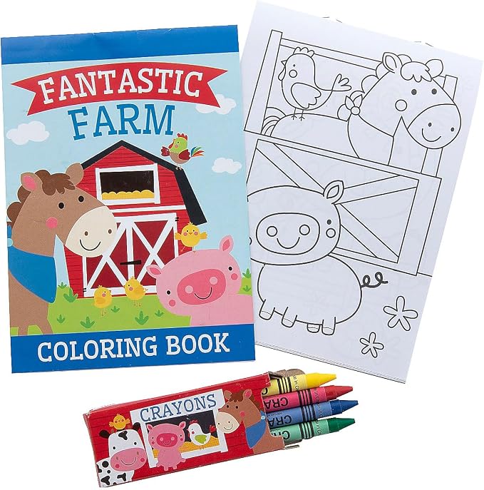 Fun Express Farm Coloring Book with Crayons - Stationery - 12 Sets