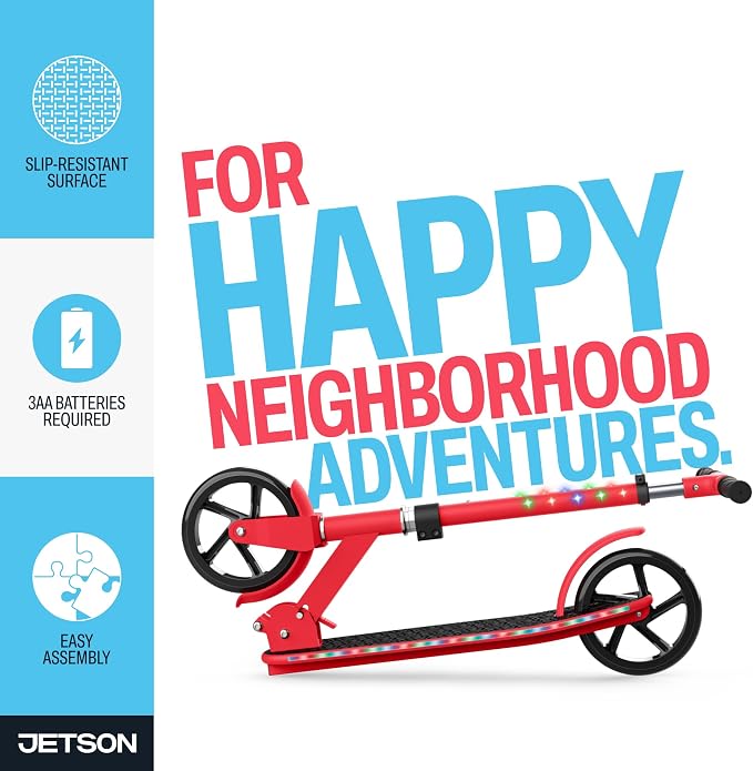 Jetson Jupiter Jumbo 2-Wheel Kick Scooter, Sturdy Wide Deck, Height Adjustable Handlebar, Rear Brake, Easy-Folding Mechanism, 8 inch wheels