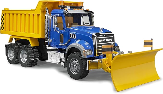 Bruder Mack Granite Dump Truck with Snow Plow & Light/Sound | Realistic 21" Construction Toy for Indoor & Outdoor Pretend Play