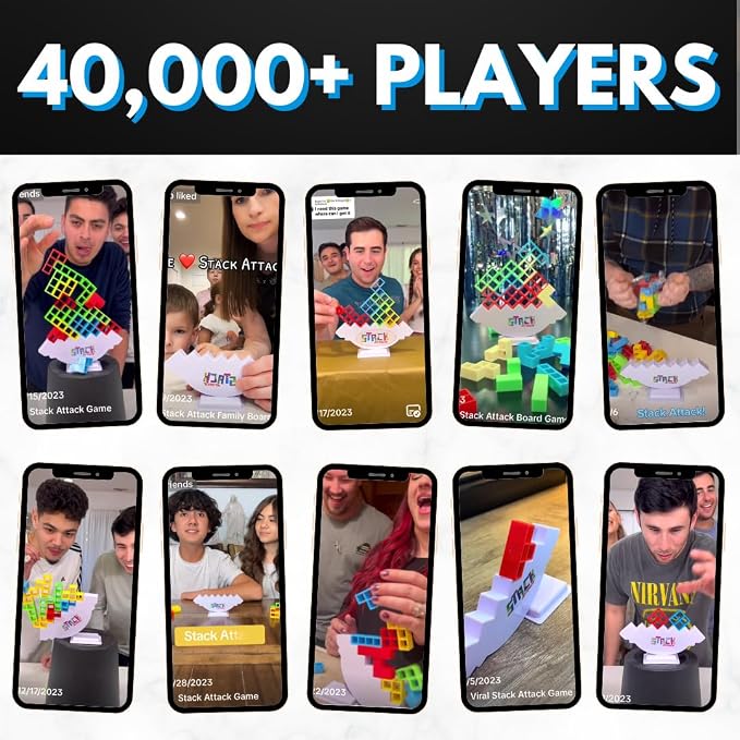 Stack Attack Tower Game, Fun Balance Games for Kids & Adults, Family Game Night Building Block and Stacking Gifts, Includes 48 Pcs & 36 Cards, Novelty Toy Gift