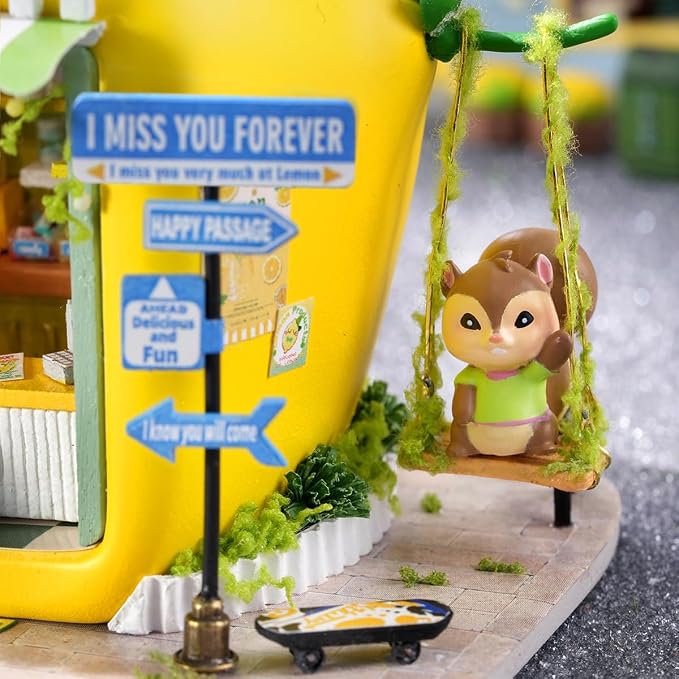 DIY Miniature Fruit Scene Dollhouse Kit, 1:72 Scale Handmade Craft Model Lemon Juicy Shop, Creative 3D Wooden Puzzle Building Set for Adults, Compact Home Decor Gift