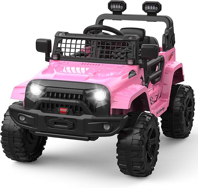 GarveeLife 12V Kids Electric Ride On Truck Car w/Parent Remote Control, Spring Suspension, LED Lights & AUX Port | Outdoor Ride Toy for Boys Girls