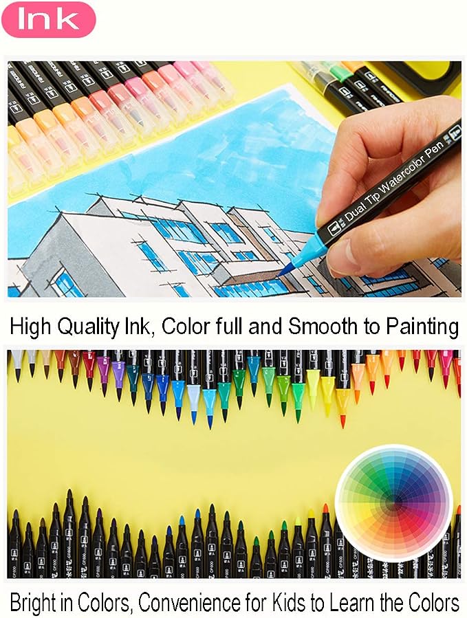 Dual Tip Markers for Kids, Washable Markers Set, Art Marker with Stand Portable Box, Gift For Kids (24 Colours)