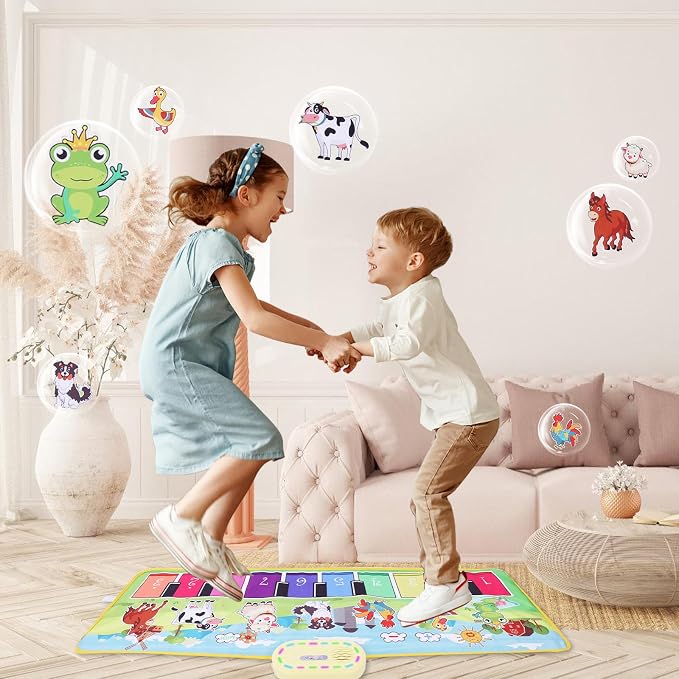 Farm Animals Piano Mat Toys, Musical Floor Carpet Play mat for Kids | Sensory Educational Learning Dancing Keyboard,Touch Blanket Xmas Christmas Birthday Gift for 3-12 Year Old Girl boy
