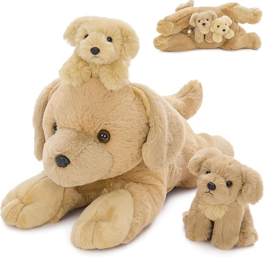 MorisMos Golden Retriever Stuffed Animals with Babies Inside,18'' Mommy Puppy Surprise with Baby Dog Toys for Kid Girl Boy,Realistic Golden Retriever Dog Stuffed Animals for Baby Shower Birthday Gift