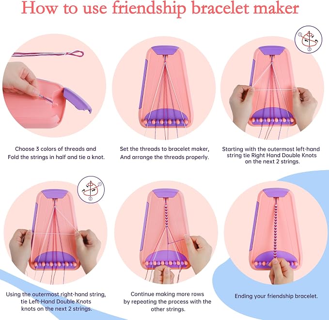 Rdfmy Friendship Bracelet Making Kit for Girls — DIY String Bracelet Maker with Letter Beads, Arts and Crafts Jewelry Kit for Kids Ages 6-12, Birthday Summer Camp Gifts for Teens Pink with Purple