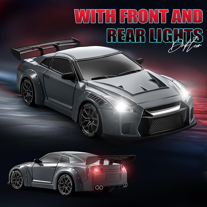 ACAMMZAR RC Drift Car, 1:24 Remote Control Car for Kids, 20KM/H 4WD High Speed RC Cars with Lights, Extra Racing Tires, Vehicle for Adults Boys Girls, Gray