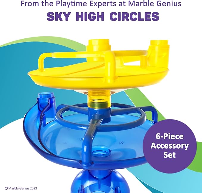 Marble Genius Sky High Circles, 6pcs Marble Run Accessory Set for Kids Ages 4+, Fun Ultimate Gravity-Defying Marble Track Race Add-on Kit for Teens STEM