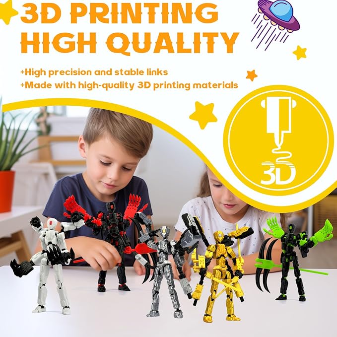T13 Assembly Completed Action Figure Set, Multi-Jointed Movable 3D Printed Robot Toy, Cool Desktop Decoration Collectible Gift for Game Lovers (Gold and Gery)