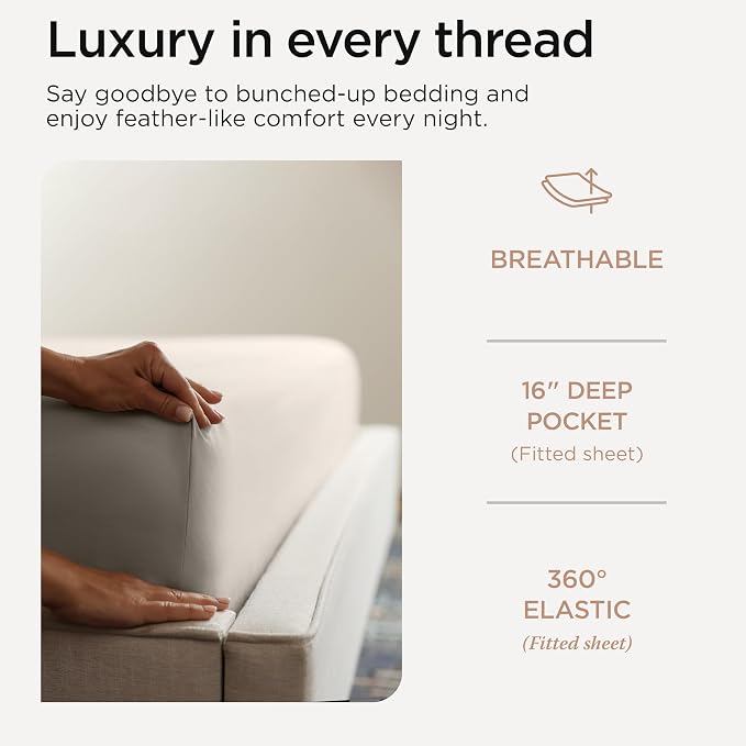 Threadmill King Size Sheets | 600 Thread Count King Bed Sheets Set for King Mattress 16” Deep Pocket | Sateen Weave 4-Piece Bedding Set with Cooling Effect | Taupe