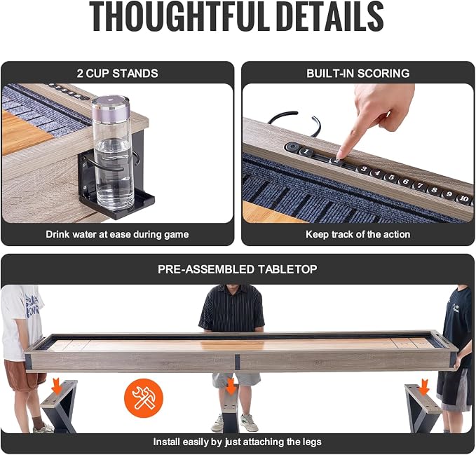 VEVOR Shuffleboard Table, 11.5 ft Shuffleboard for Family Game Rooms, 2 in 1 Shuffleboard and Bowling Combo Game Set, with Scratch-Resistant Playfield, Legs, 8 Pucks, Bowling Set, Wax, and Table Brush
