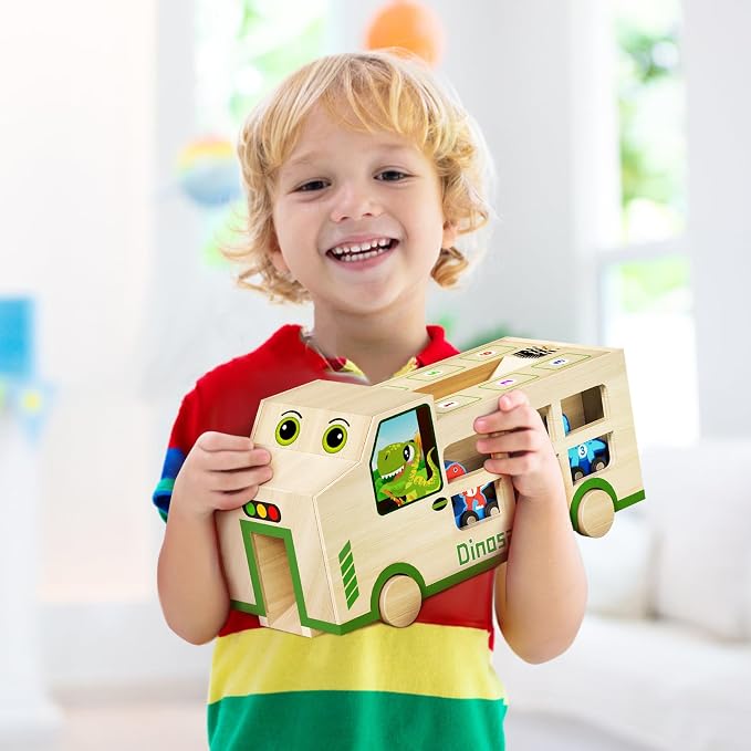 GJZZ Wooden Dinosaur Truck & 10 Magnetic Wooden Dinosaur Train Set | Montessori STEM Toys, Kids 2-5 Years, Toddler Learning Toys, Birthday Gifts for Boys and Girls