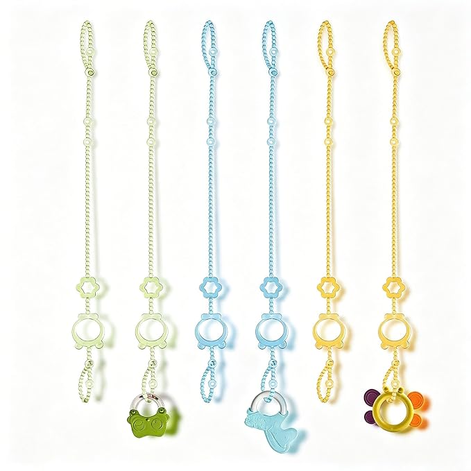 Toy Straps for Baby, 6pcs Adjustable Toy Holder for Stroller Accessories, Silicone Baby Tether Pacifier Clip, No Throw Baby Travel Essential Leash for High Chair, Car Seat, Baby Toy Clips