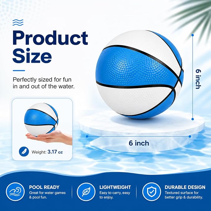 5 Pack 6" Mini Basketball Set - Lightweight 90g PVC Small Basketball for Toddlers Boys Girls Teenagers Floating Water Pool Basketball for Indoor Outdoor Swimming Pool Games Basketball Hoop & Goal