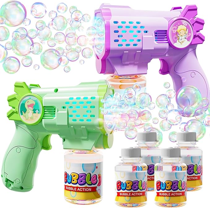 EagleStone Bubble Guns Bubble Machine for Toddlers, 10,000 Bubbles/Min Automatic Bubble Blower with Lights, 4 Pre-Filled Solutions, Light Up Bubble Blaster Outdoor Easter Birthday Gifts for Boys Girls