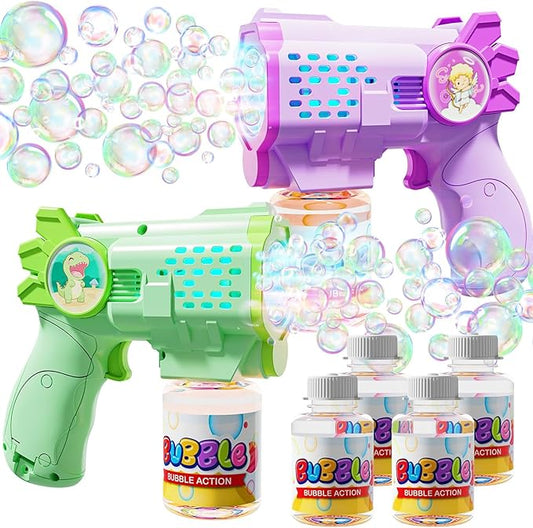 EagleStone Bubble Guns Bubble Machine for Toddlers, 10,000 Bubbles/Min Automatic Bubble Blower with Lights, 4 Pre-Filled Solutions, Light Up Bubble Blaster Outdoor Easter Birthday Gifts for Boys Girls