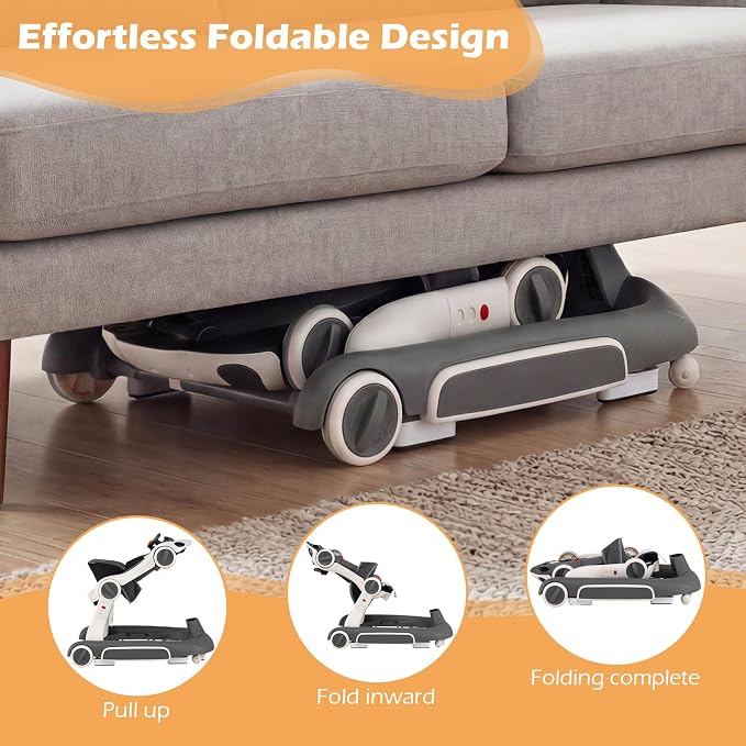 INFANS 6-in-1 Foldable Baby Walker, Converts Push Car to Bouncer, Rocker with Music, Lights, Adjustable Height & Speed, Activity Center, Canopy for 7-18 Months (Gray White)
