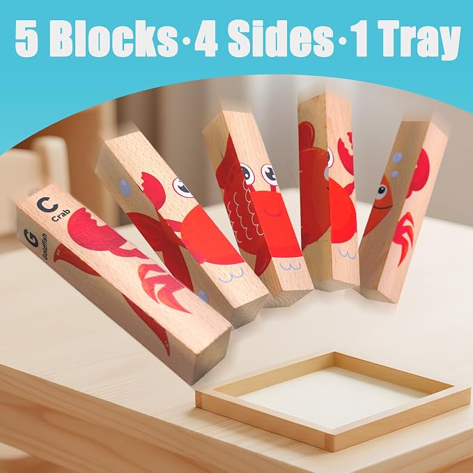 4 in 1 Montessori Wooden Puzzle Toy for Toddlers Ages 2 and Up – Educational Toys for Kids, Toddler Puzzle Toy for Early Learning & Fine Motor Development-Ocean Creatures