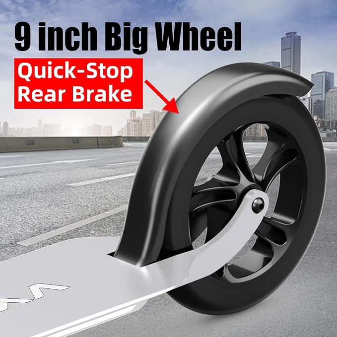 Adult Scooter with Big Wheels | Adjustable Height, Foldable Aluminum Frame | Smooth Ride for Urban Commuting and Outdoor Fun | Suitable for Teens 8-12 | 220 lbs Weight Limit