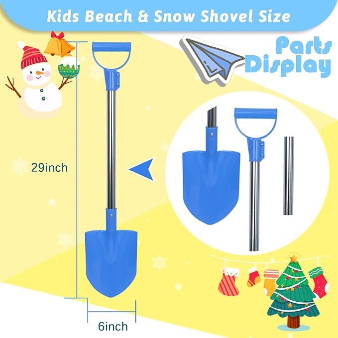 Beach Shovels for Kids,3PC 29Inch Beach Sand Shovels Toys for Digging Heavy Duty Stainless Steels with D-Grip Handle Sturdy Scoop Seaside Kids Tool Lightweight Gift Set（Blue Red Yellow）