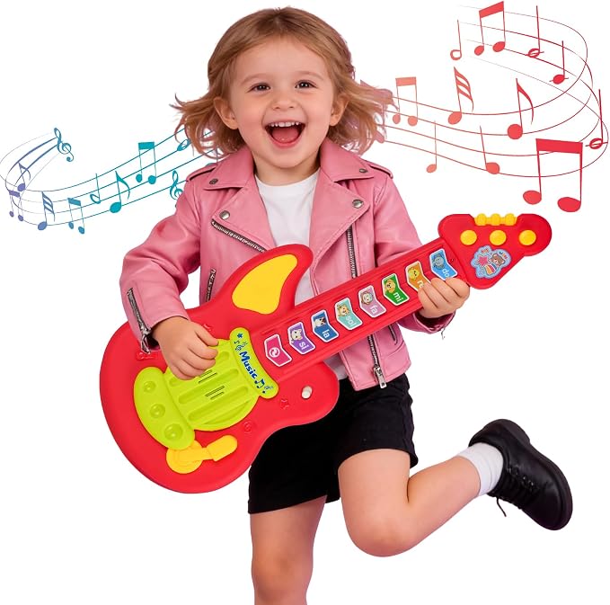 Kids Guitar Toy for 1-3 Year Old Boys Girls,Toddler Musical Toy with Lights,3 Play Modes Music & Animal Sounds,Early Learning Educational Guitar,Birthday Christmas for Baby