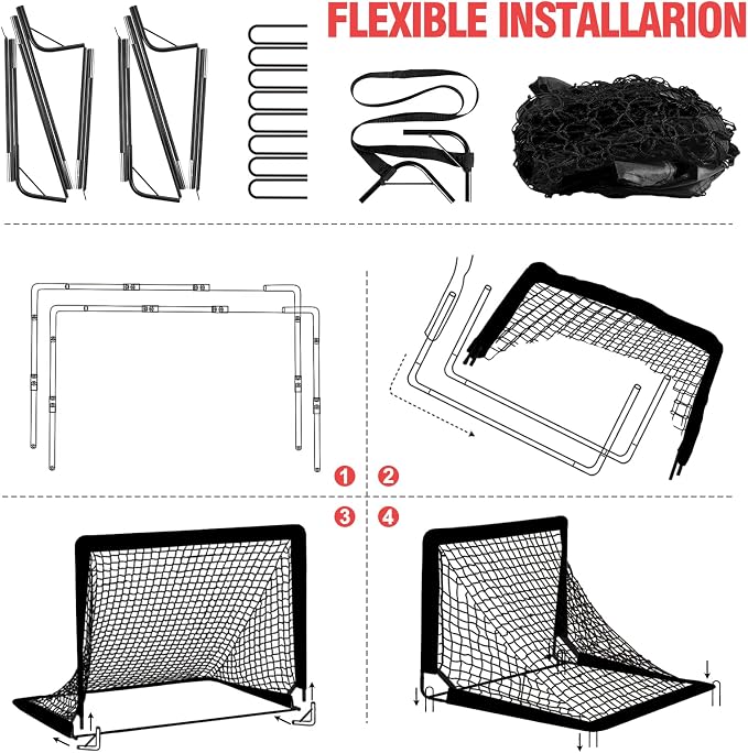Kids Soccer Goals for Backyard Set - 2 of 4' x 3' Portable Soccer Goal Training Equipment, Pop Up Toddler Soccer Net with Soccer Ball, Soccer Set for Kids and Youth Outdoor Games, Sports, Play
