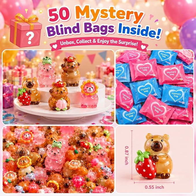 50 PCS Mystery Bag Mini Resin Capybara Blind Bags, Cute Glow in The Dark & Regular Capybara Figurines Surprise Box Toys for Kids, Tiny Collectible Party Favors, Cake Toppers, Phone Case Charms