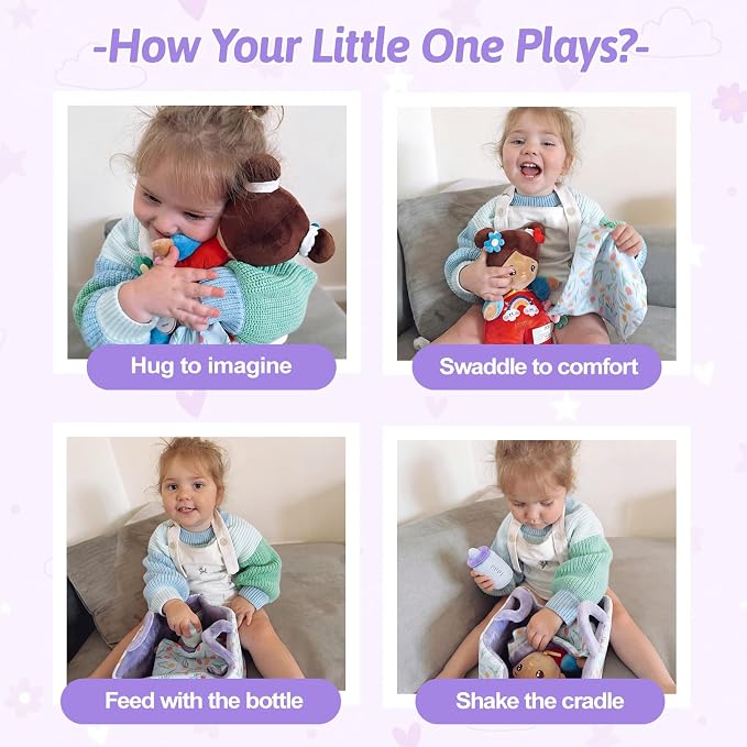 OUOZZZ 10" Soft Baby Doll Set, Hispanic Baby Doll Accessories Toys for 2 Year Olds Girls Birthday Gift, Interactive Pretend Playset for Preschool, Home